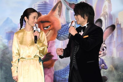 「ジュディ＆ニック」を主張する森川智之（右）、「ニック＆ジュディ！」と言い返す上戸彩（左）