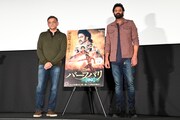 「バーフバリ エピック4K」舞台挨拶の様子。左からショーブ・ヤーララガッダ、プラバース