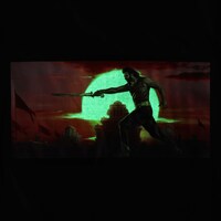 「バーフバリ」×プレミアムバンダイ 光る！Tシャツが暗闇で光る様子