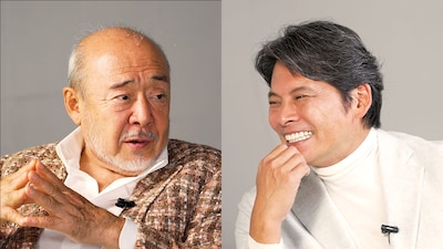 WOWOW独占コンテンツ「『北方謙三 水滸伝』放送記念スペシャル！」より、北方謙三（左）と織田裕二（右）