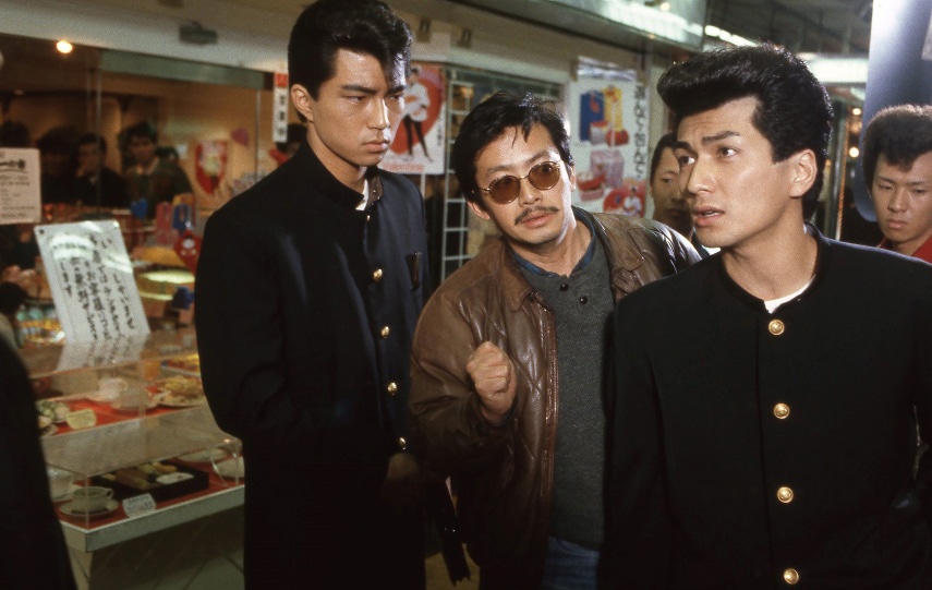 1作目「ビー・バップ・ハイスクール」撮影風景。左から仲村トオル、那須博之、清水宏次朗