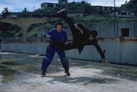 2作目「ビー・バップ・ハイスクール 高校与太郎哀歌」の最終決戦では、トオルがテルに延髄斬りを決めて決着 ©東映