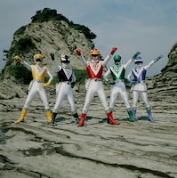 超獣戦隊ライブマン。左からイエローライオン、ブラックバイソン、レッドファルコン、グリーンサイ、ブルードルフィン ©東映