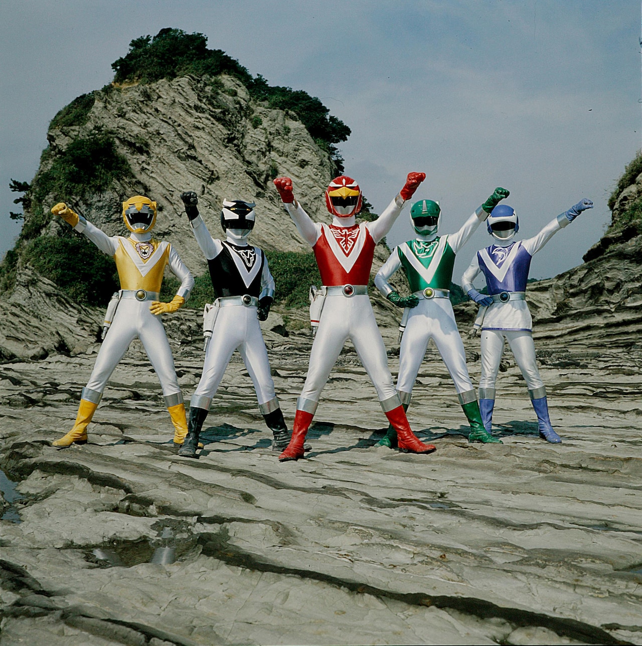超獣戦隊ライブマン。左からイエローライオン、ブラックバイソン、レッドファルコン、グリーンサイ、ブルードルフィン ©東映