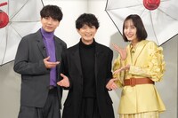 「おしゃれクリップ」2月1日放送回の様子。ゲストの津田健次郎（中央）と、MCの山崎育三郎（左）、井桁弘恵（右）