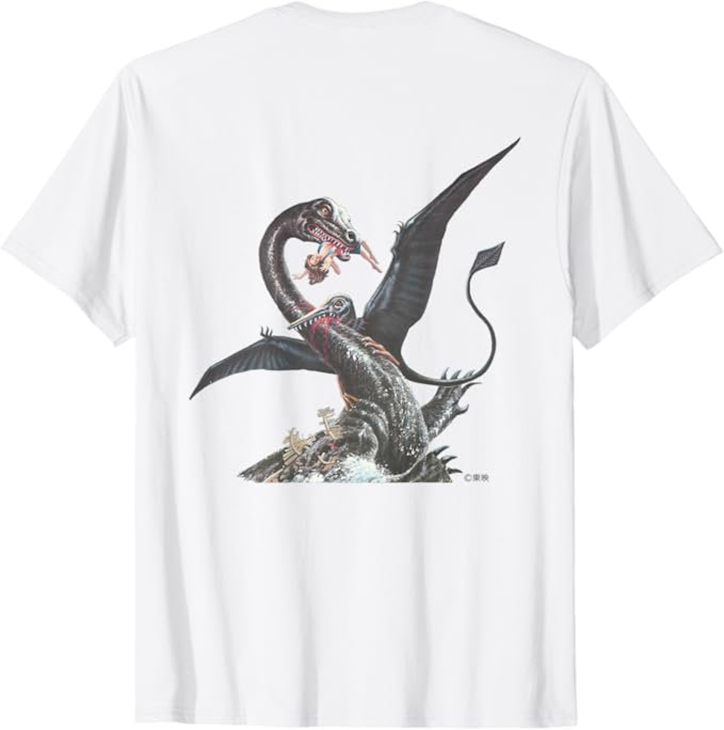 Amazon Merch on Demand「恐竜・怪鳥の伝説」Tシャツの背面イメージ（税込2980円）