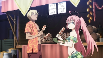 「劇場版 転生したらスライムだった件 蒼海の涙編」新場面カット。左からヴェルドラ、ミリム