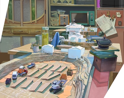 帯刀家周辺をダンボールで再現したミニチュアセット（イラスト）