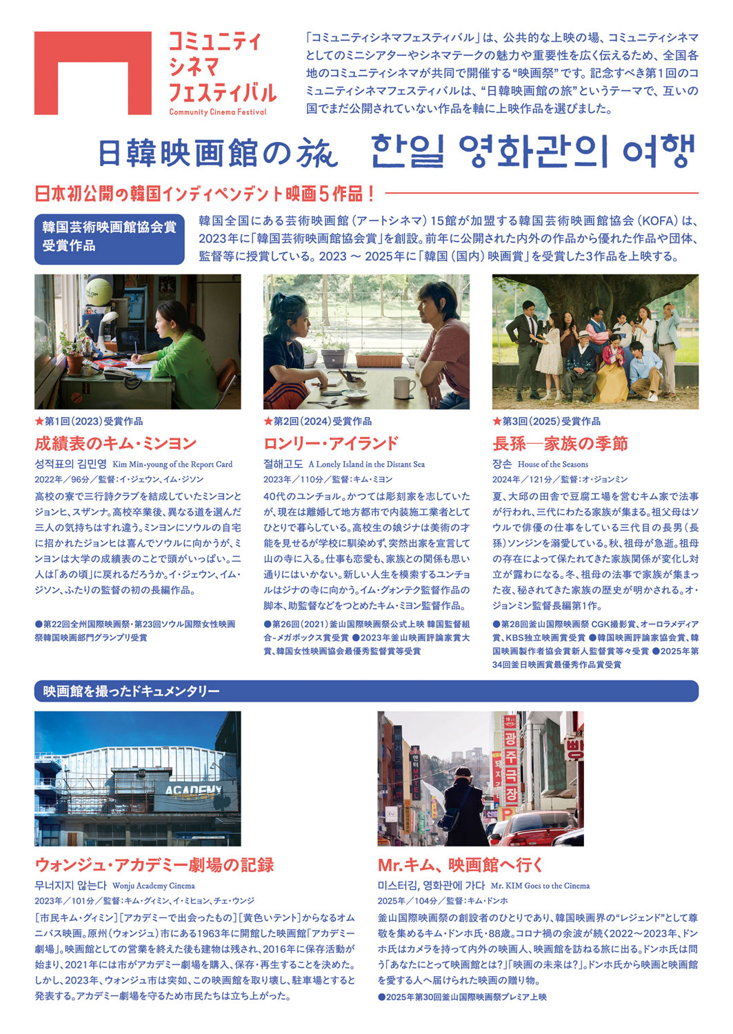 「コミュニティシネマフェスティバル vol.1 日韓映画館の旅（in 東京）」チラシより