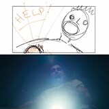 「トゥギャザー」監督のマイケル・シャンクスによる画コンテと本編画像。コンテのラフさにシャンクスの疲労がにじんでいる