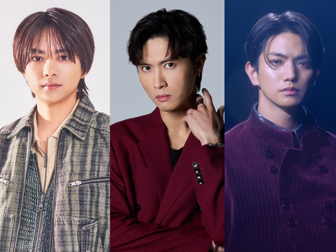 今後の「エスドラ」で主演を務めるキャスト陣。左からtimeleszの佐藤勝利、A.B.C-Zの橋本良亮、Aぇ! groupの正門良規