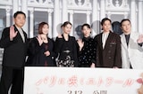 「パリに咲くエトワール」完成披露試写会の様子。左から谷口悟朗、名塚佳織、嵐莉菜、當真あみ、早乙女太一、尾上松也