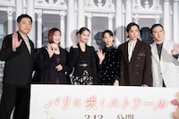 「パリに咲くエトワール」完成披露試写会の様子。左から谷口悟朗、名塚佳織、嵐莉菜、當真あみ、早乙女太一、尾上松也