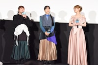 「劇場版 転生したらスライムだった件 蒼海の涙編」ゴブタ役の泊明日菜（左）、ユラ役の大西沙織（中央）、リムル＝テンペスト役の岡咲美保（右）