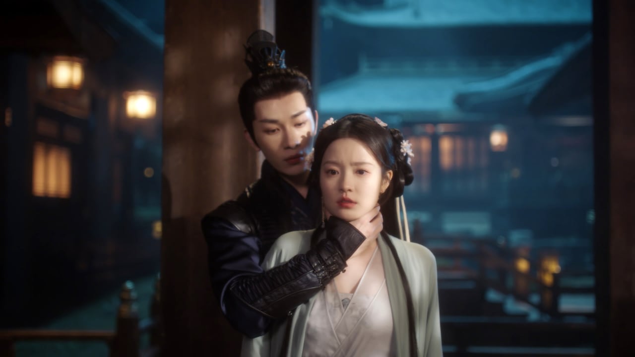 中国ドラマ「花劫恋記～復讐に咲く愛～」場面写真。イエン・ズーシエン（厳子賢）演じる肖曄霆（後方）、ジャン・チューハン（張楚寒）演じる夏安楽児（前）