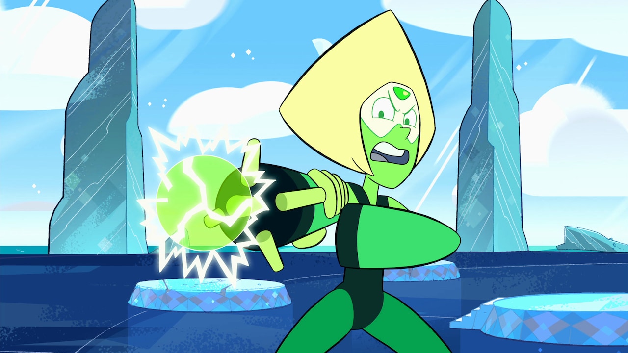 シーズン1の終盤から登場するペリドット。ホームワールドと呼ばれる、ジェムの故郷の星からの使者として地球を襲った技術者だったが、スティーブンと対話をする中で、地球やそこに生きる命の美しさを知り、考えを変えていく ©2026 Warner Bros. Discovery, Inc. or its subsidiaries and affiliates. All rights reserved.