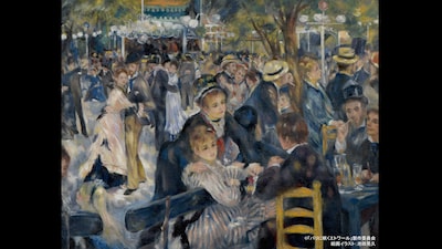 「パリに咲くエトワール」場面カット。ルノワールの「ムーラン・ド・ラ・ギャレットの舞踏会」