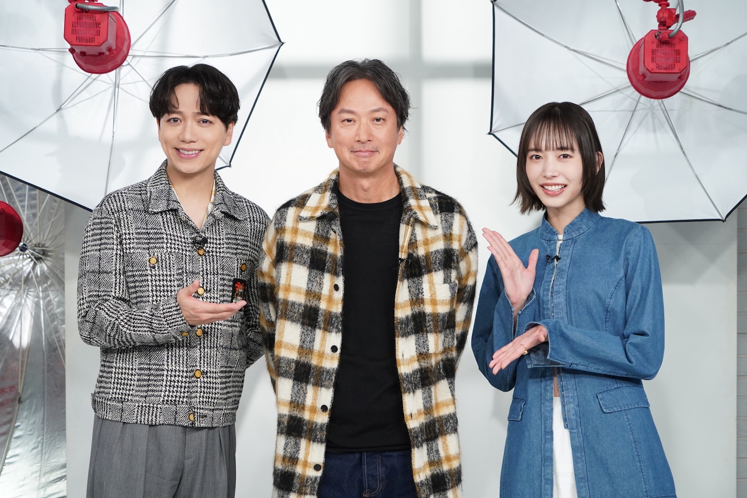 「おしゃれクリップ」3月15日放送回の様子。ゲストの椎名桔平（中央）と、MCの山崎育三郎（左）、井桁弘恵（右）