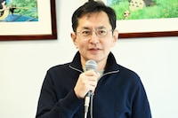 宮﨑駿による最新の仕事「パノラマボックス」取材会に出席した宮崎吾朗