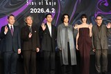 Netflixシリーズ「九条の大罪」配信直前イベントにて、左から音尾琢真、ムロツヨシ、柳楽優弥、松村北斗、池田エライザ、土井裕泰