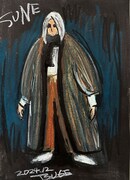 映画「脛擦りの森（すねこすりのもり）」より、柘植伊佐夫による謎の男のデザイン画（ドテラ姿）.