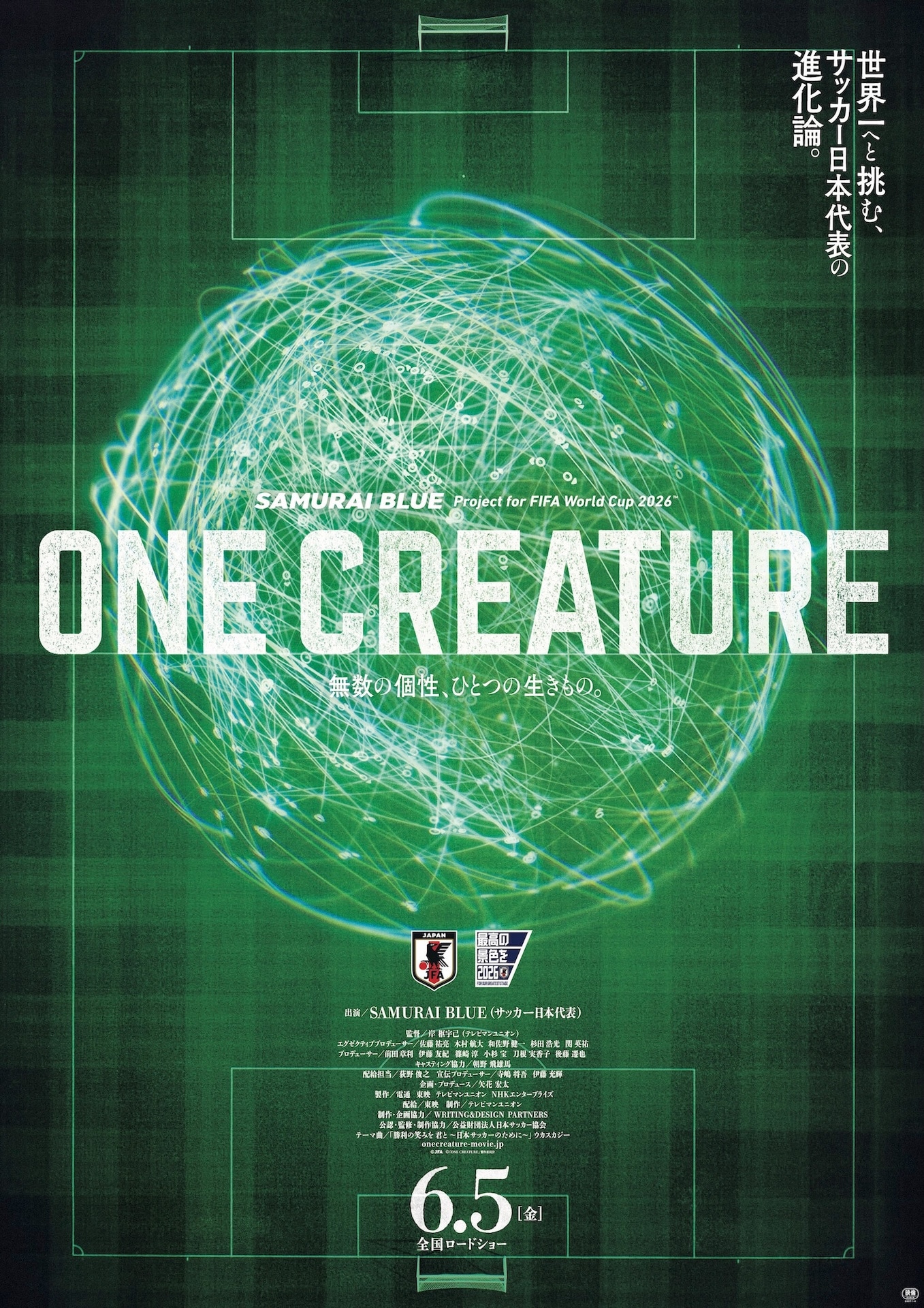 サッカー日本代表（SAMURAI BLUE）映画「ONE CREATURE」本ポスタービジュアル