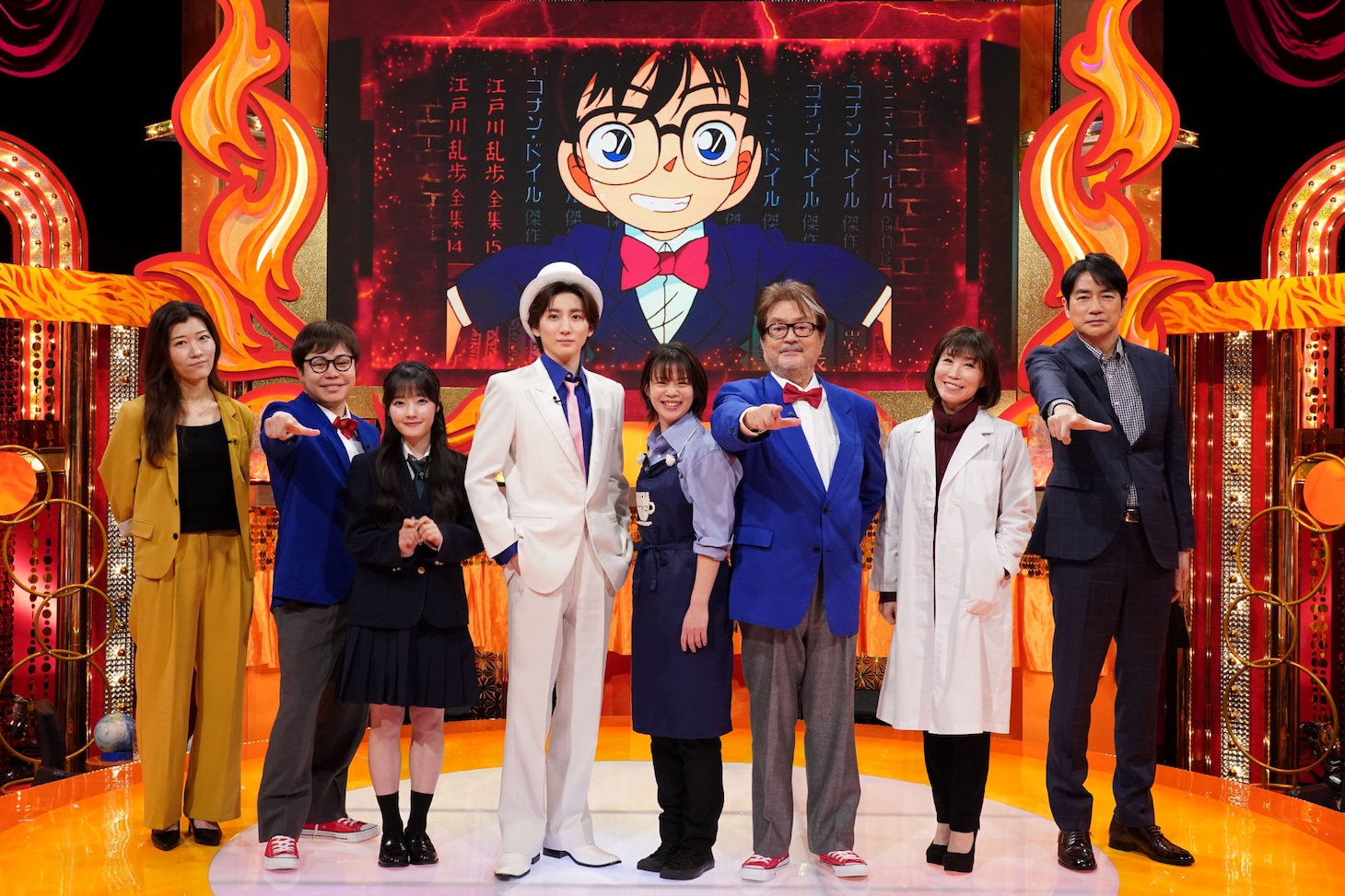 「THEマントルトーク～愛を語る灼熱トークSHOW～」4月11日放送回の出演者。左からヒコロヒー、井上裕介、川本笑瑠、京本大我、髙木菜那、大和田伸也、水森かおり、羽鳥慎一