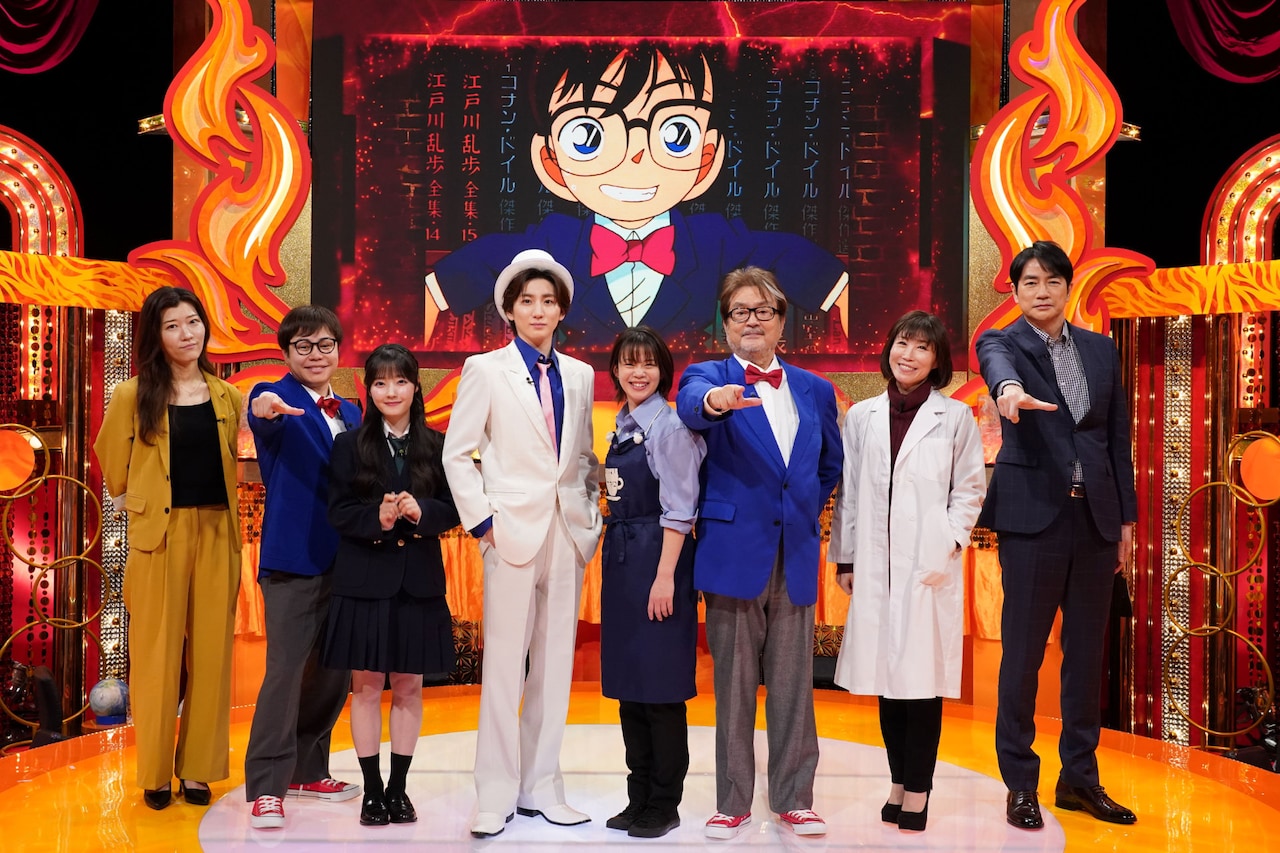 「THEマントルトーク～愛を語る灼熱トークSHOW～」4月11日放送回の出演者。左からヒコロヒー、井上裕介、川本笑瑠、京本大我、髙木菜那、大和田伸也、水森かおり、羽鳥慎一