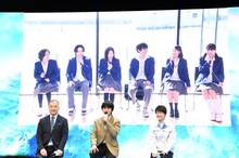 月9ドラマ「サバ缶、宇宙へ行く」制作発表会の様子。出口夏希、黒崎煌代、山下永玖、西本まりん、夏目透羽、ゆめぽても収録中の福井・小浜市から中継にて参加した