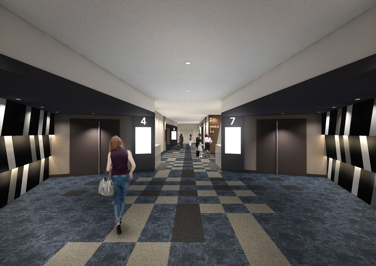 イオンシネマ八王子滝山の通路イメージ。同劇場には八王子市初のIMAXレーザーが導入される