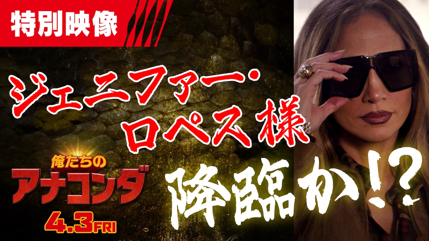 映画「俺たちのアナコンダ」特別映像より。映画「アナコンダ」のオリジナルキャストであるジェニファー・ロペスがカメオ出演した