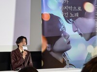 「君が最後に遺した歌」の韓国キャンペーンでメディア向けの記者会見に参加した道枝駿佑