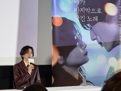 「君が最後に遺した歌」の韓国キャンペーンでメディア向けの記者会見に参加した道枝駿佑