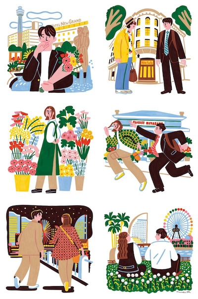 横浜市出身のイラストレーター・岸潤一から寄せられた「ラプソディ・ラプソディ」イラスト6点 ©岸潤一