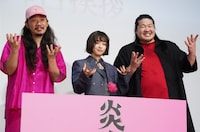 映画「炎上」初日舞台挨拶の様子。左から長久允、森七菜、一ノ瀬ワタル