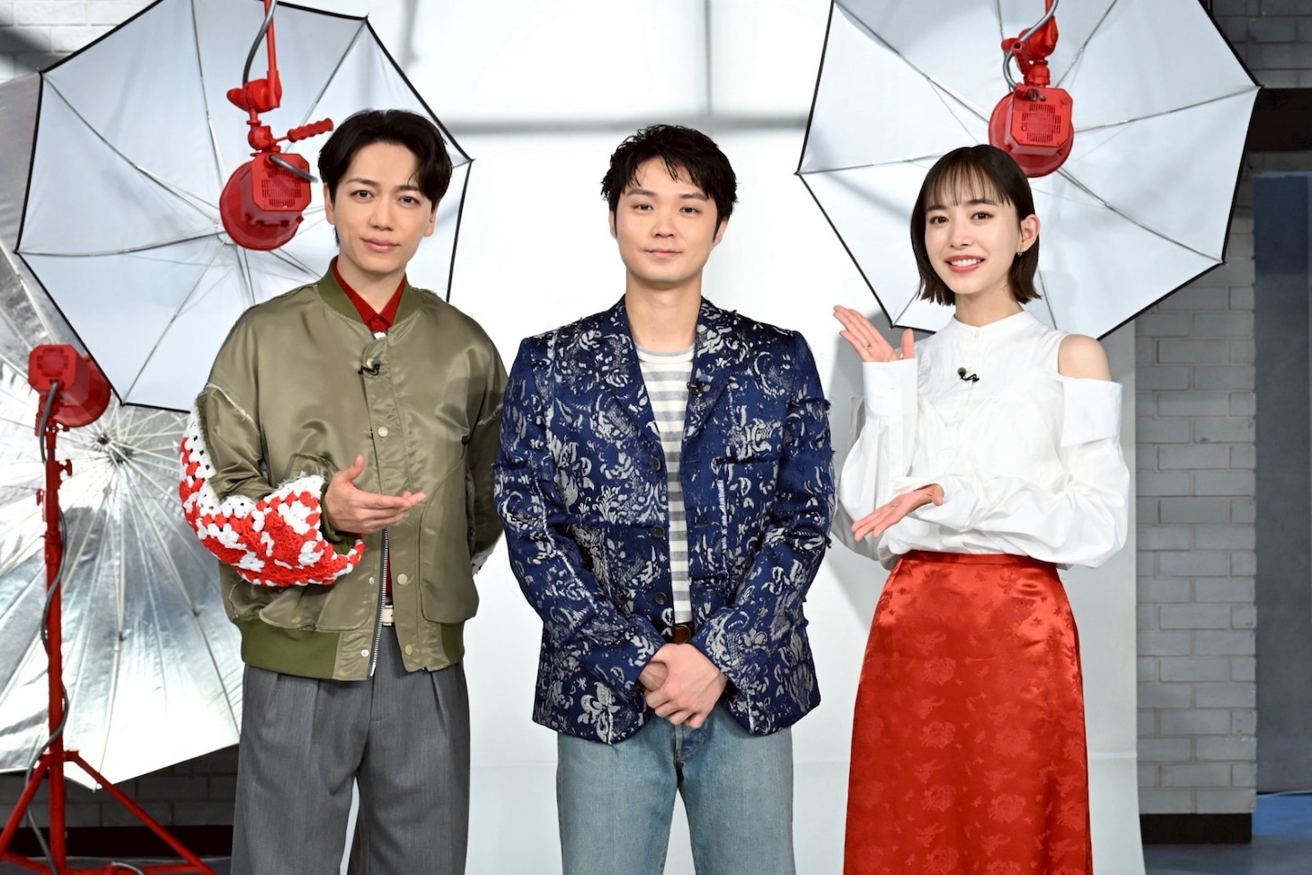 「おしゃれクリップ」4月12日放送回の様子。左から山崎育三郎、磯村勇斗、井桁弘恵