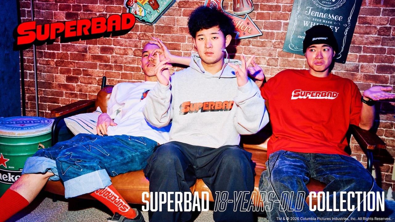 「SUPERBAD 18-years-old collection」ビジュアル。お笑いトリオの四千頭身がモデルを務めた