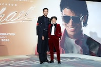 「Michael／マイケル」ベルリン・ワールドプレミアの様子。左からジャファー・ジャクソン、ジュリアーノ・クルー・ヴァルディ