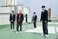 ドラマ「スピナーベイト」場面写真。左から清野隆弘（演：伊藤あさひ）、寺山大輝（演：奥野壮）、三井宏太（演：加藤清史郎）、内新次郎（演：萩原護）