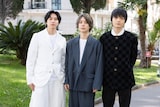 「我々は宇宙人」で第79回カンヌ国際映画祭に参加した（左から）坂東龍汰、門脇康平、岡山天音 ©︎Kaede Wakayama
