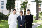 「我々は宇宙人」で第79回カンヌ国際映画祭に参加した（左から）坂東龍汰、門脇康平、岡山天音 ©︎Kaede Wakayama