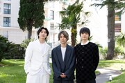 「我々は宇宙人」で第79回カンヌ国際映画祭に参加した（左から）坂東龍汰、門脇康平、岡山天音 ©︎Kaede Wakayama