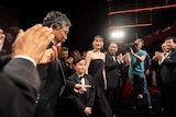 「箱の中の羊」第79回カンヌ国際映画祭 公式上映の様子。左から是枝裕和、綾瀬はるか、桒木里夢、大悟 ©︎Kazuko WAKAYAMA