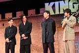 映画「キングダム 魂の決戦」ワールドプレミアにて、左から吉沢亮、山﨑賢人、小栗旬、山田裕貴