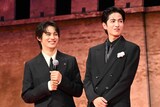 映画「キングダム 魂の決戦」ワールドプレミアにて、左から神尾楓珠、志尊淳