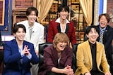 日本テレビ系バラエティ番組「しゃべくり007」に初登場したM!LK。前列左から塩﨑太智、佐野勇斗、吉田仁人。後列左から山中柔太朗、曽野舜太