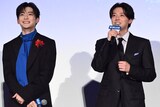 映画「ブルーロック」ワールドプレミアイベントにて、左から高橋文哉（潔世一役）、櫻井海音（蜂楽廻役）