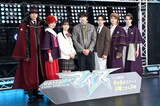 特撮ドラマ「仮面ライダーマイス」記者会見の様子。左から東啓介、安藤奈々子、堀川梨心、秋谷郁甫、安宅波颯、金子隼也、坪倉康晴