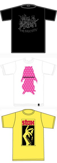 写真は上からTHE BACK HORN、ランクヘッド、トータス松本のコラボT。「鬼Tシャツ」は7月8日までの期間限定発売。
