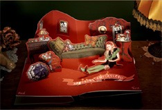 「マジョリカマジョルカ」のサイトでは、飛び出す絵本をモチーフにして商品の持つ不思議なイメージを表現している。